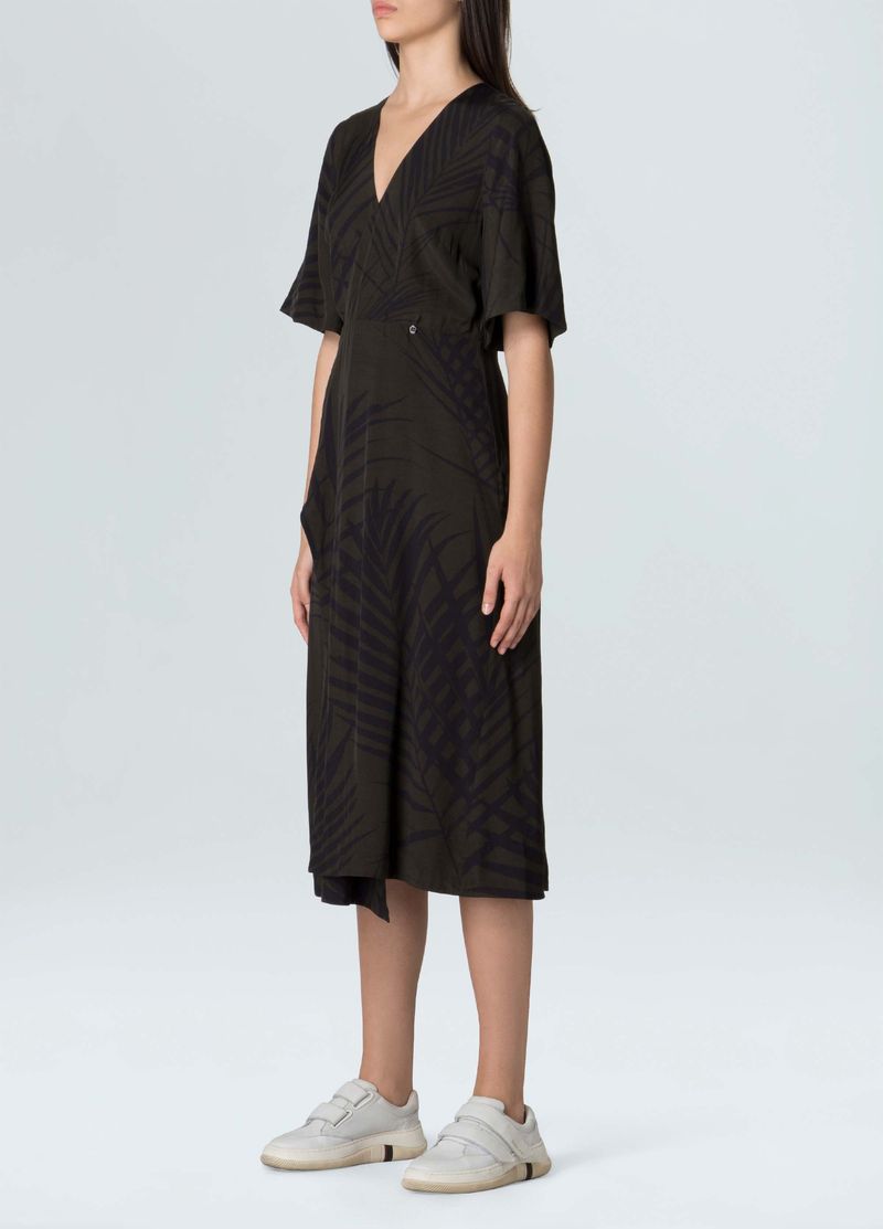 vestido transpasse palm leaf