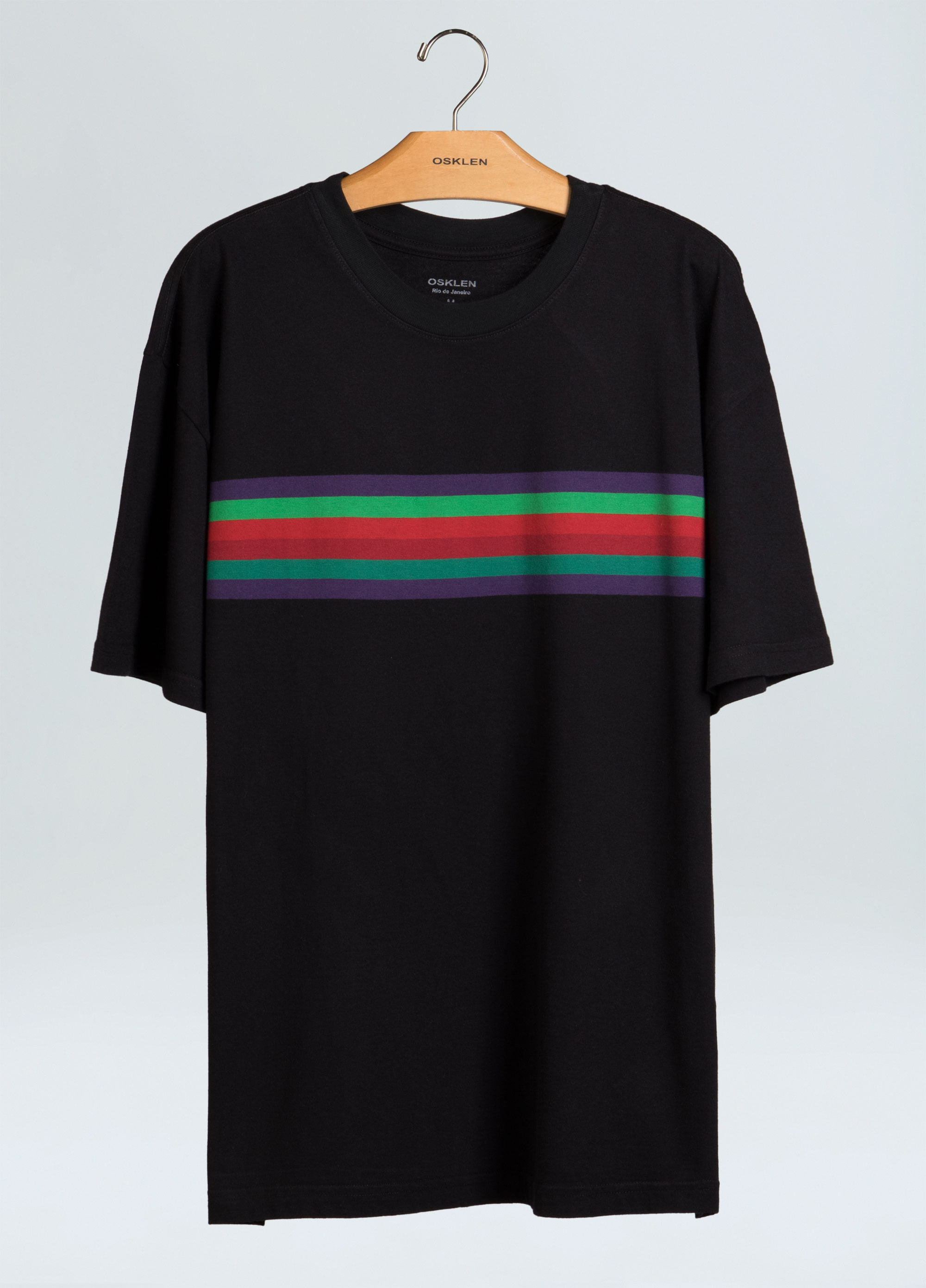 T-shirt over color stripes