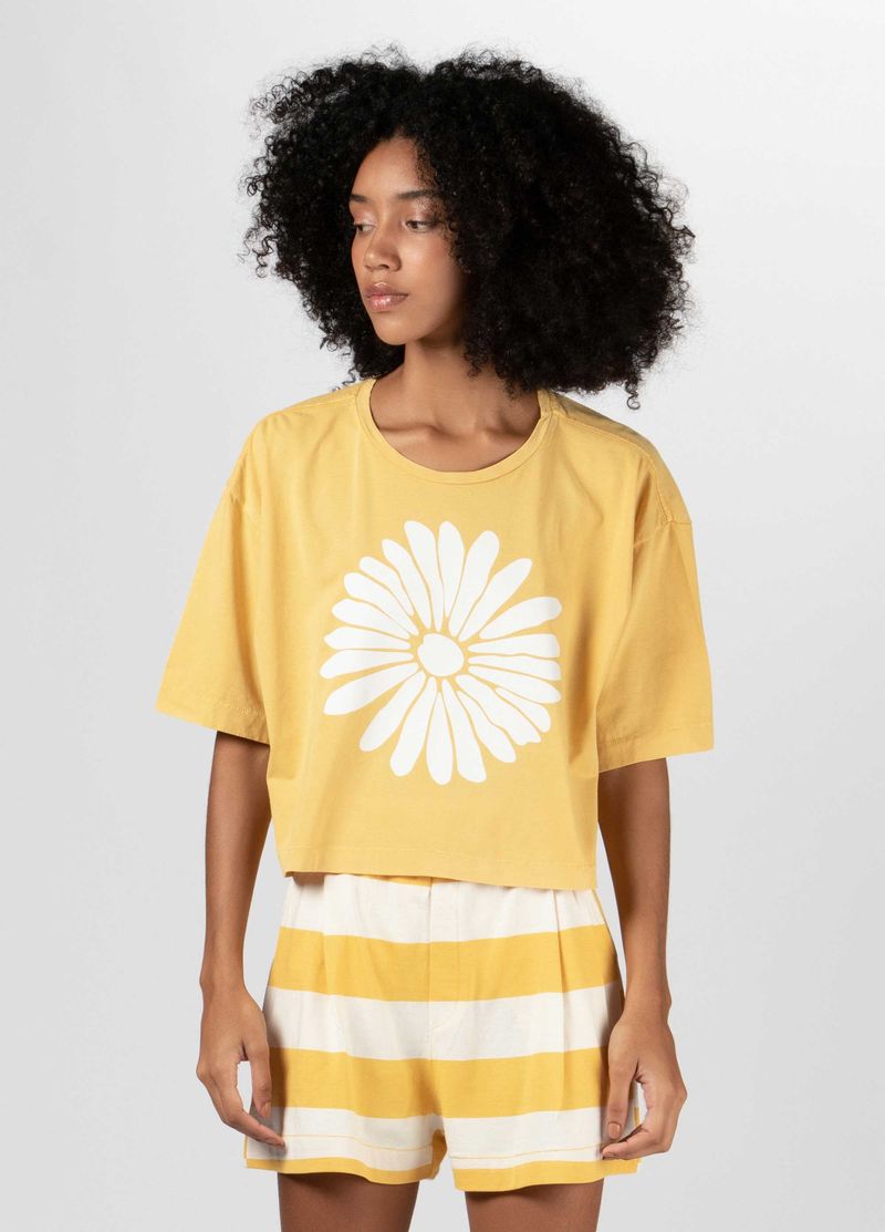 T SHIRT FEM CROPPED DAISY DAMASCO