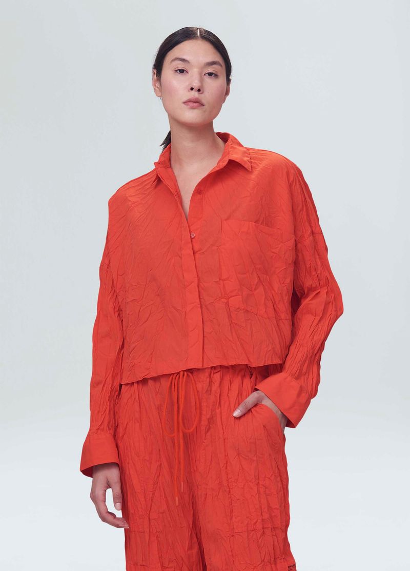 camisa cropped tricoline pleat