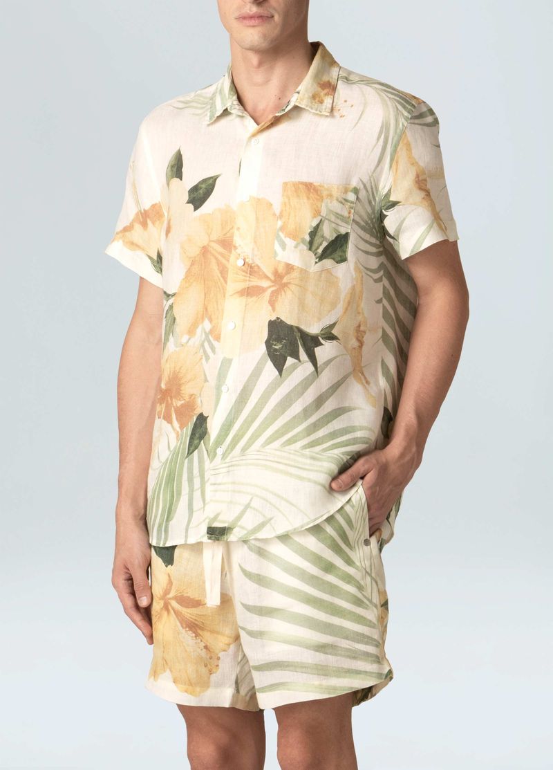 camisa linen hibisco mc