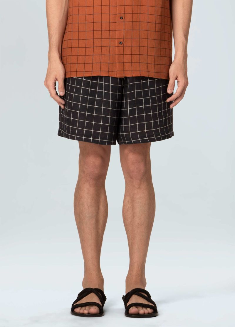 SHORT MASC LINEN GRID