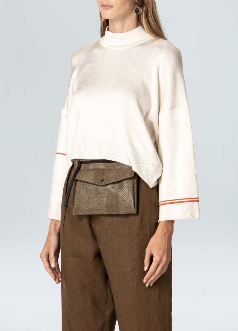 SWEATER FEM GOLA ALTA KNIT STRIPES