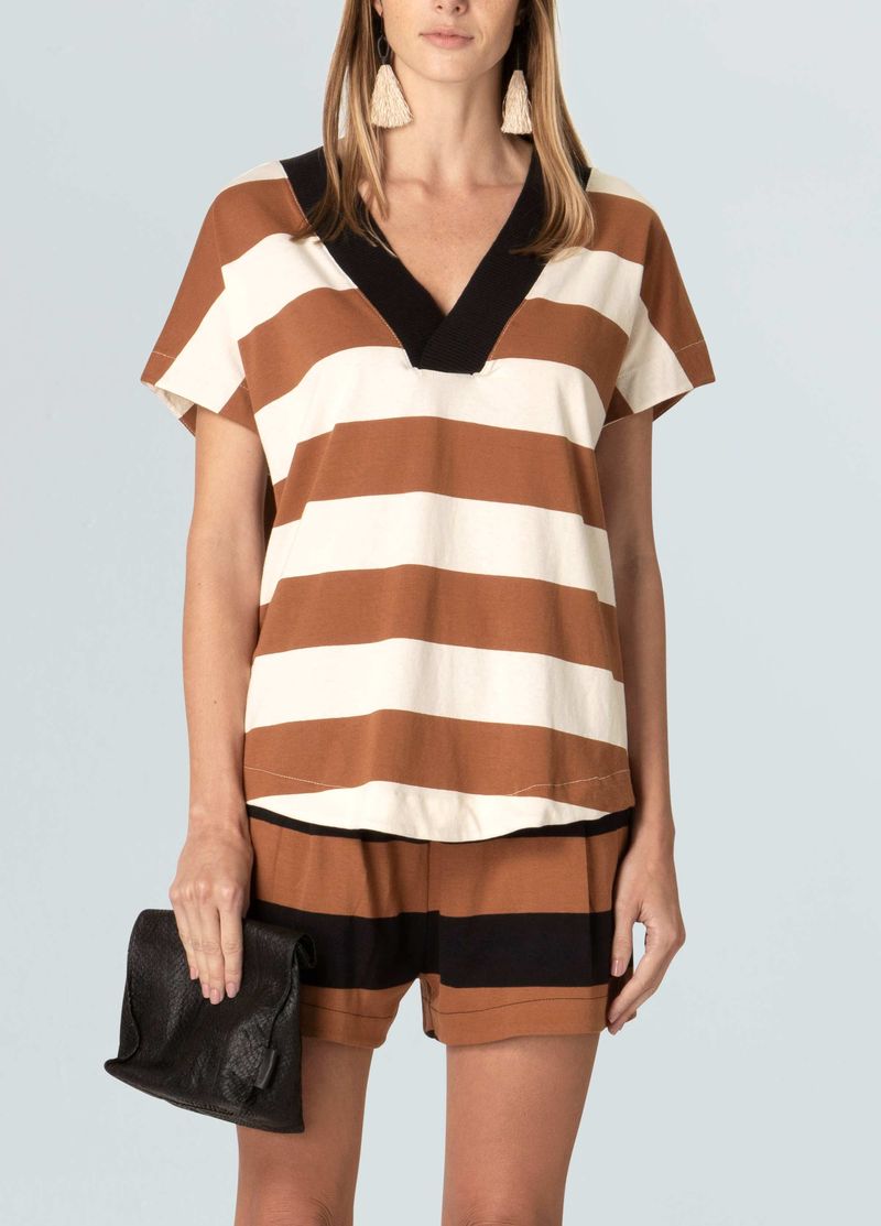 blusa maxi rib v stripe