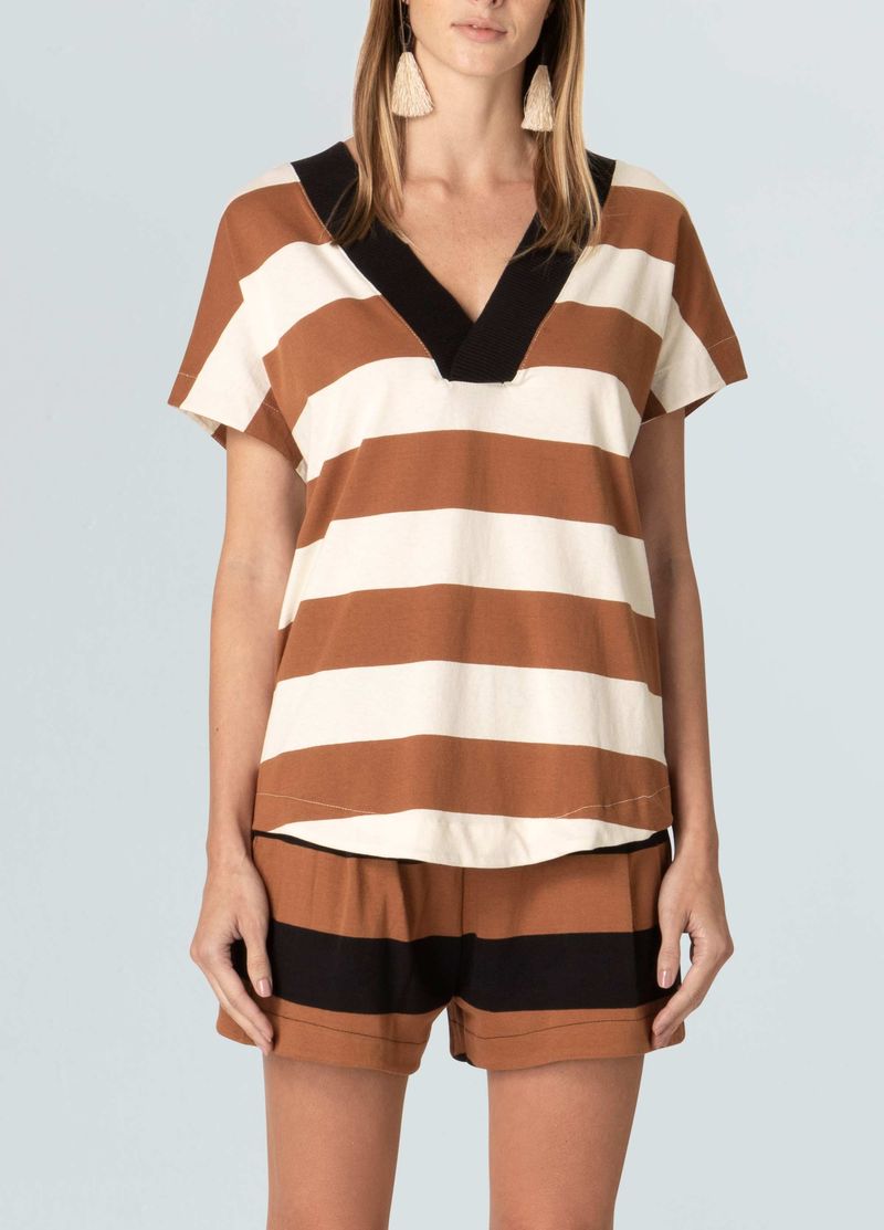 blusa maxi rib v stripe