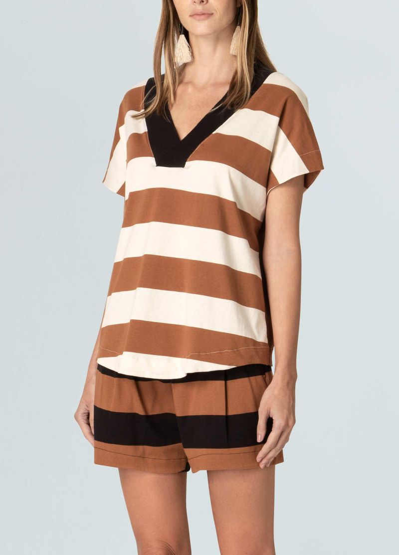 blusa maxi rib v stripe