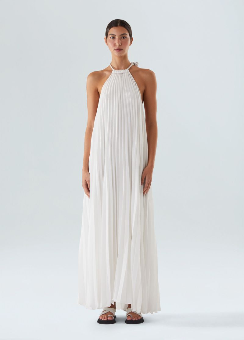 vestido plissado longo