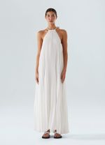 vestido plissado longo