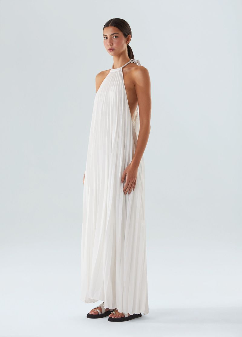 vestido plissado longo