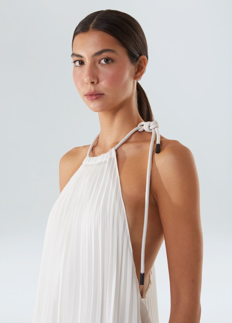 vestido plissado longo