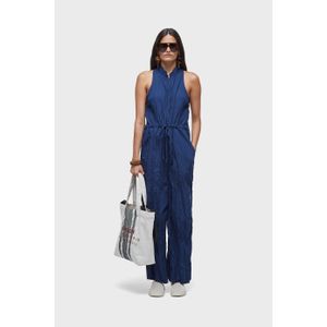 Macacão sleeveless tricoline wrinkledd