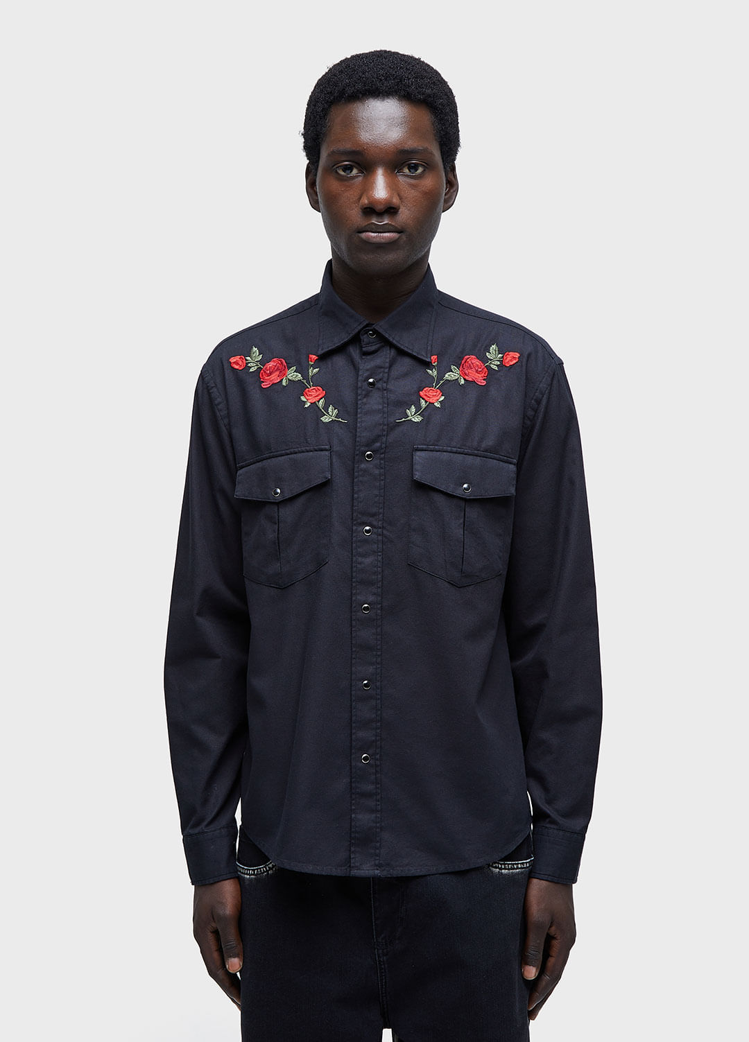 CAMISA COTTON BORDADO ROSAS ML