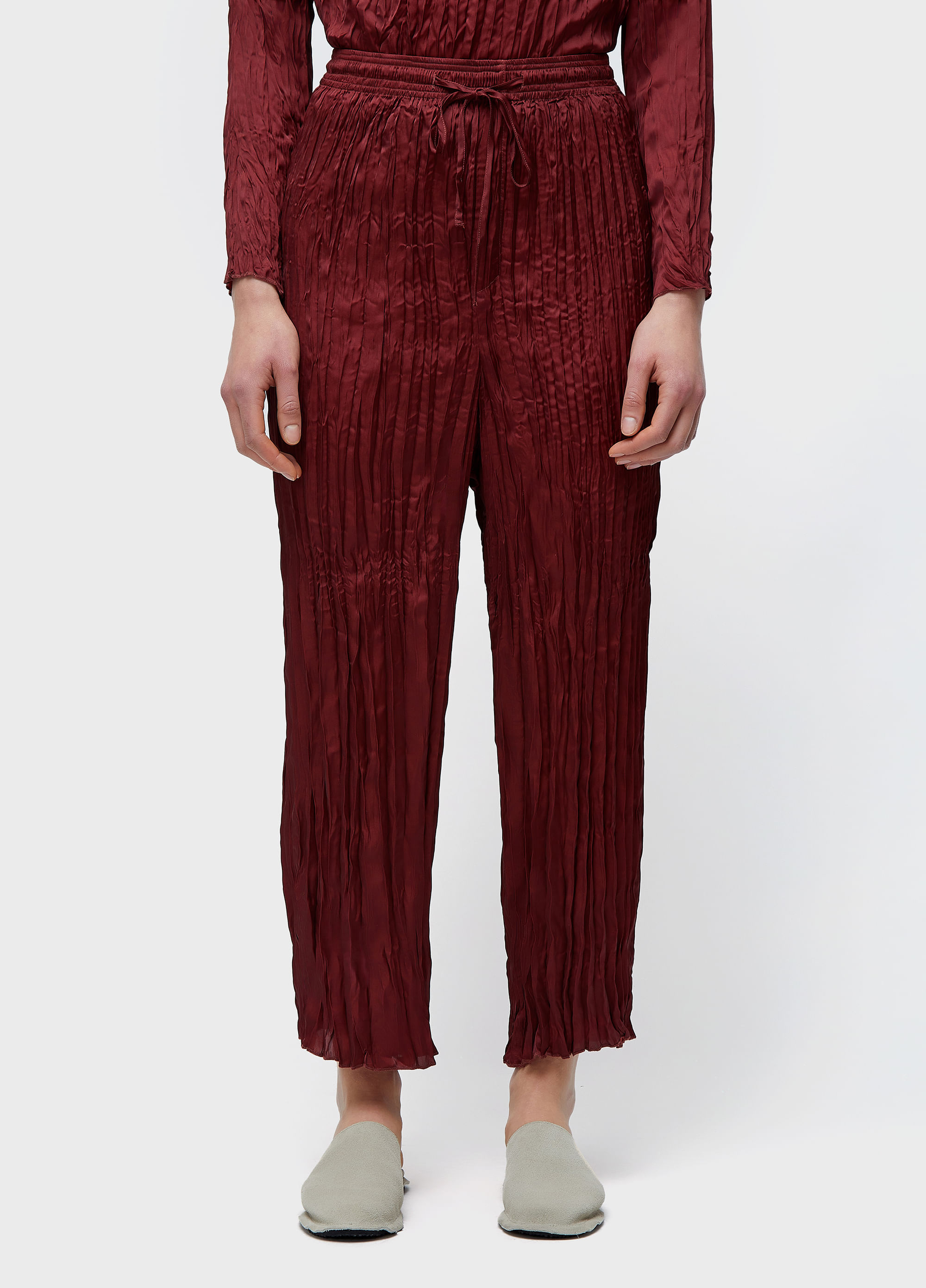 CALCA RETA WRINKLED SATIN DOUBLE FACE