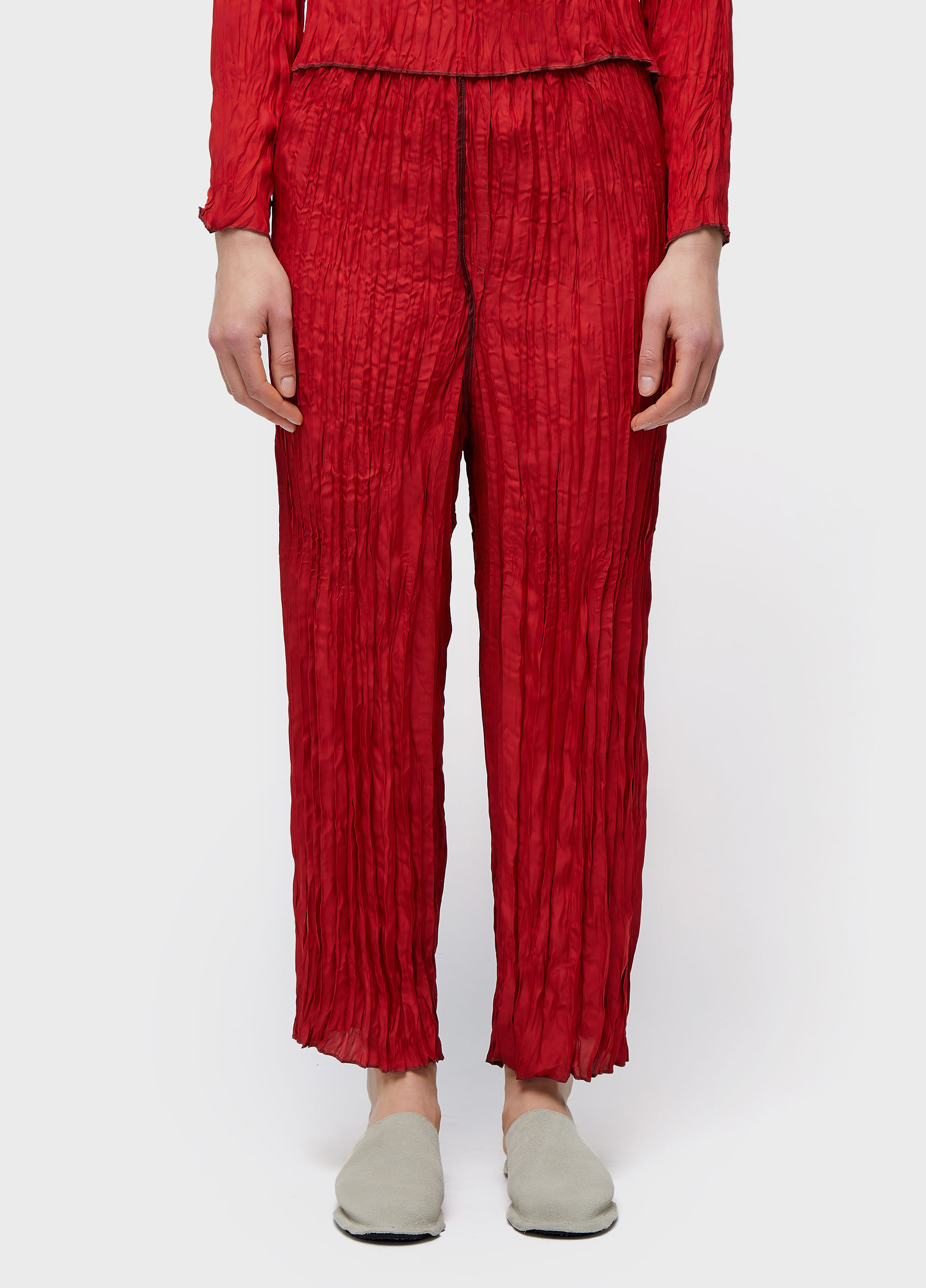 CALCA RETA WRINKLED SATIN DOUBLE FACE