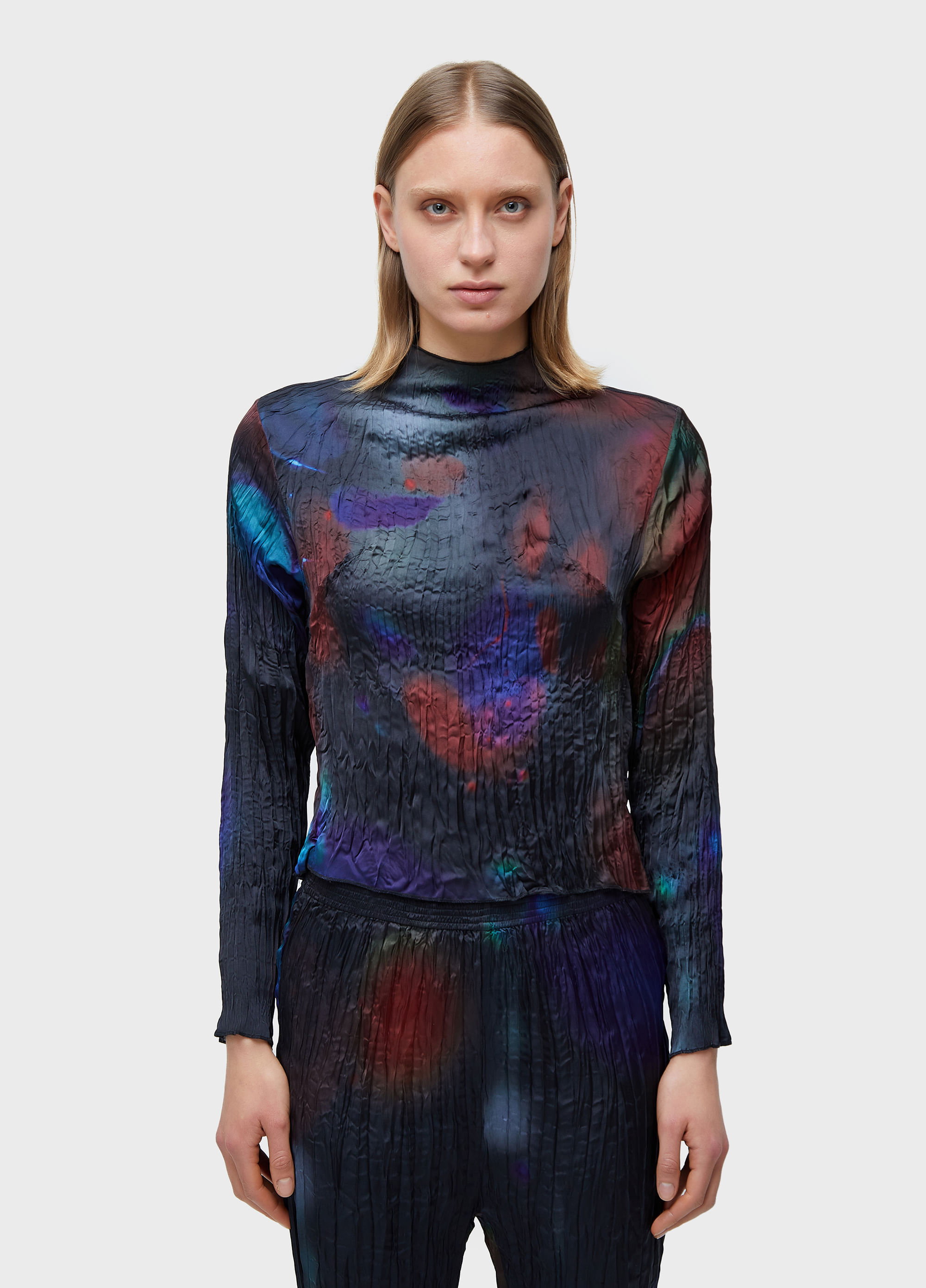 BLUSA ML WRINKLED SATIN ROSE BLUR DOUBLE