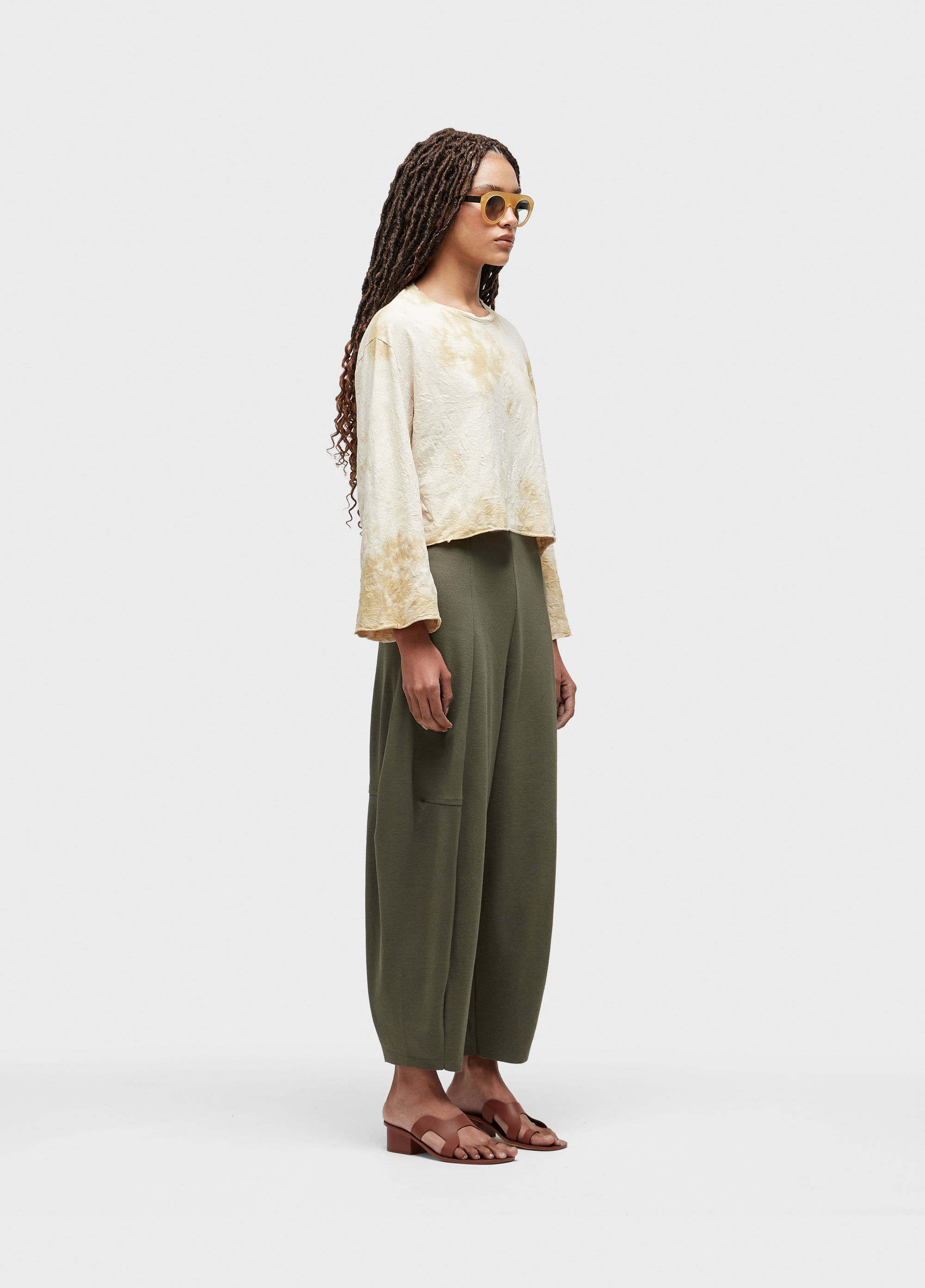 Calça barrel malha rustica