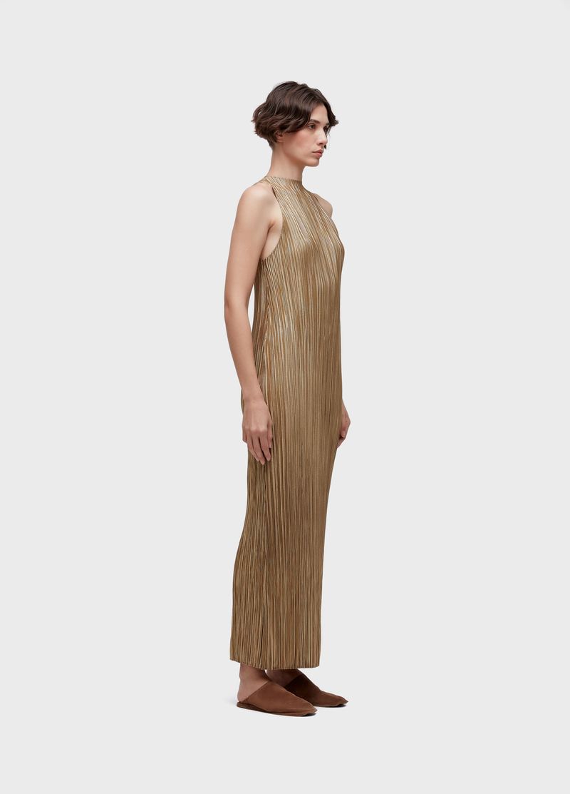 VESTIDO RAGLAN LONG PLISSE GOLD