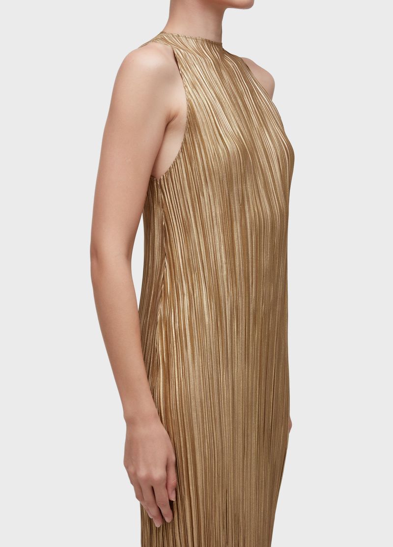 VESTIDO RAGLAN LONG PLISSE GOLD