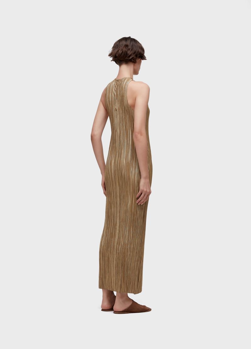 VESTIDO RAGLAN LONG PLISSE GOLD