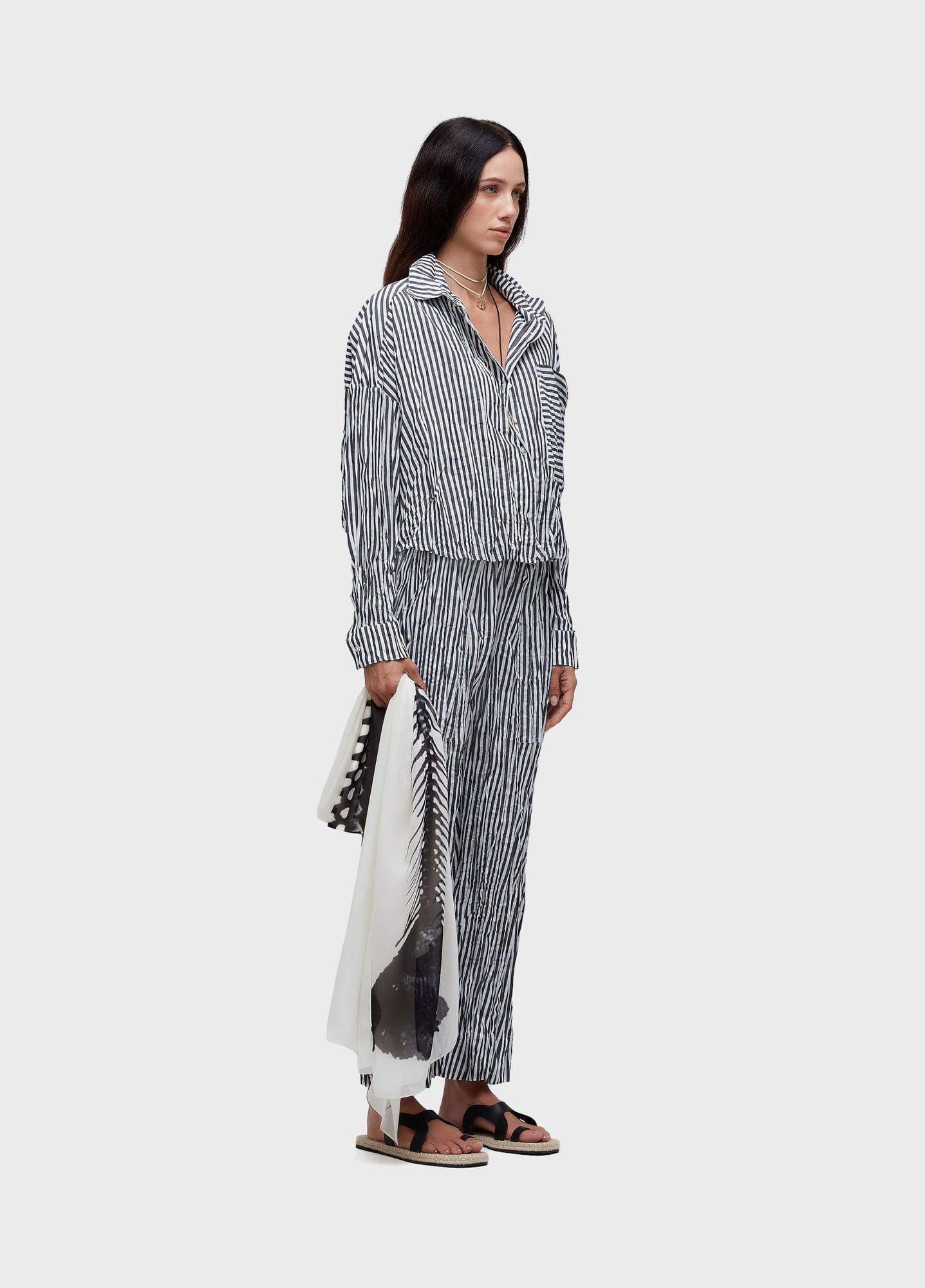 CAMISA ML WRINKLE TRICOLINE FIO TINTO