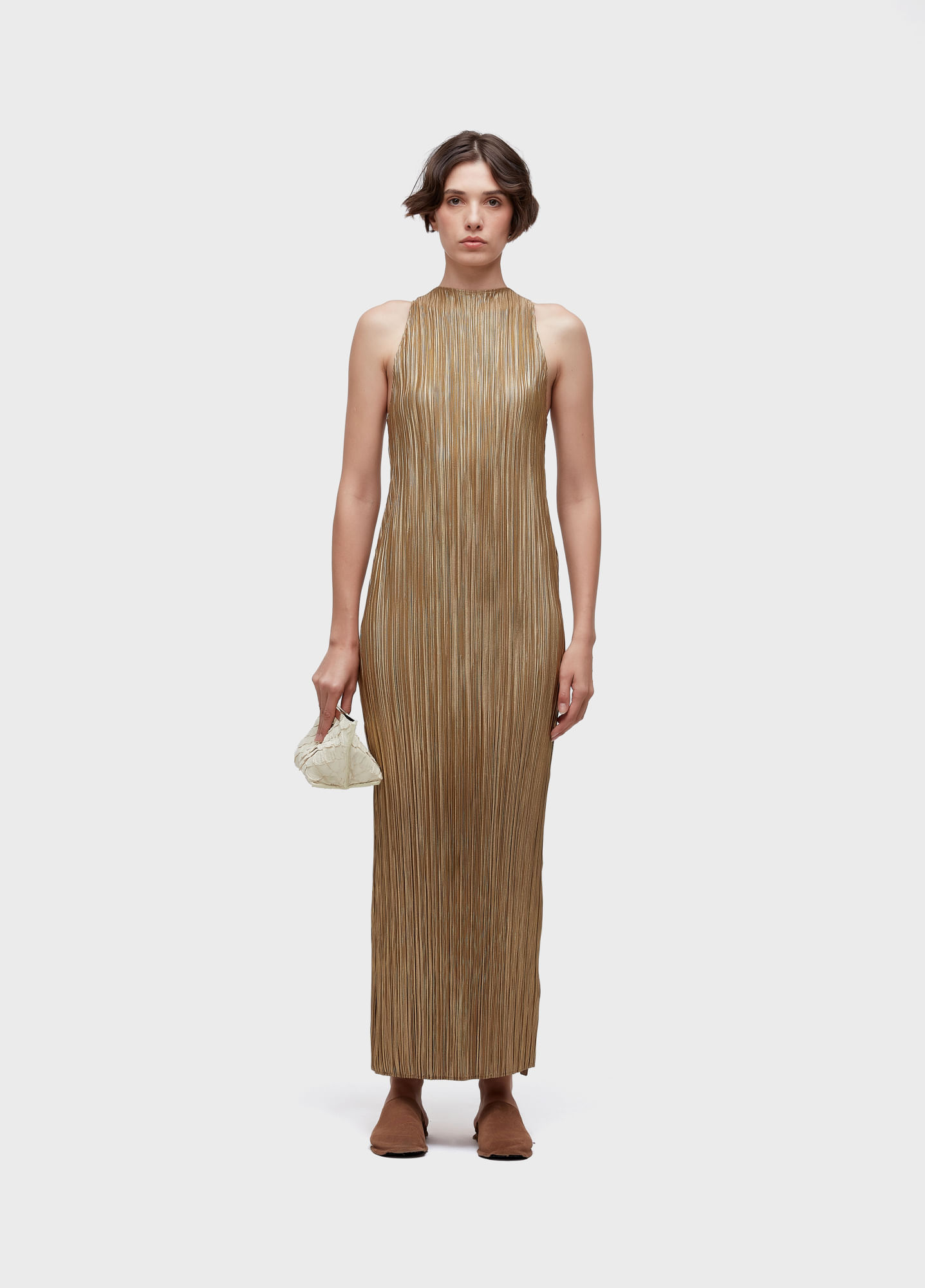 Vestido raglan longui plisse gold