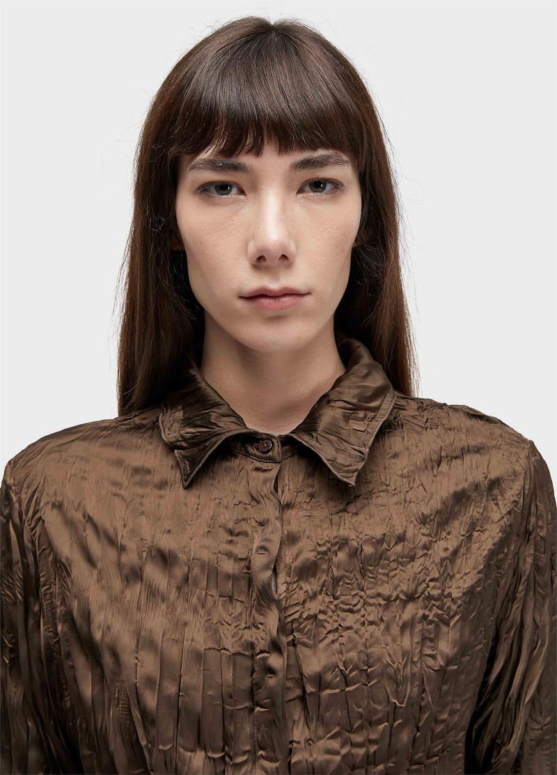 CAMISA CROPPED WRINKLE SATIN DOUBLE FACE