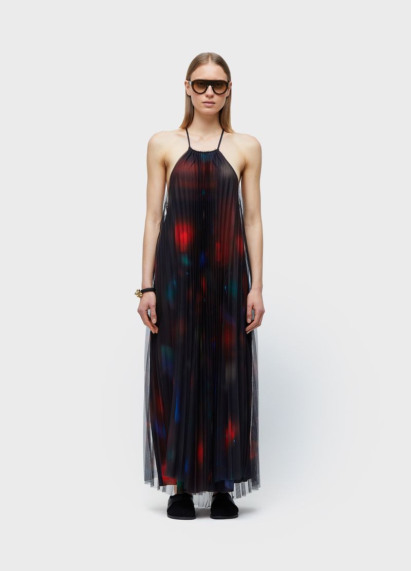 VESTIDO LONGO TULE PLISSADO ROSE BLUR