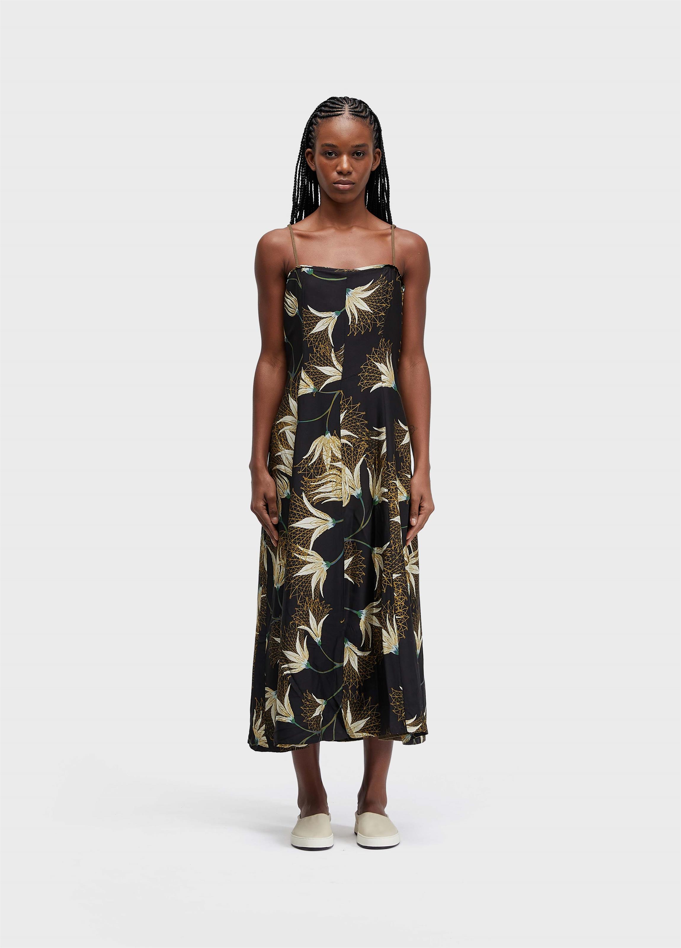 Vestido alças double floral trama