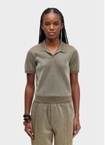 BLUSA POLO FEM TRICOT DOURADO