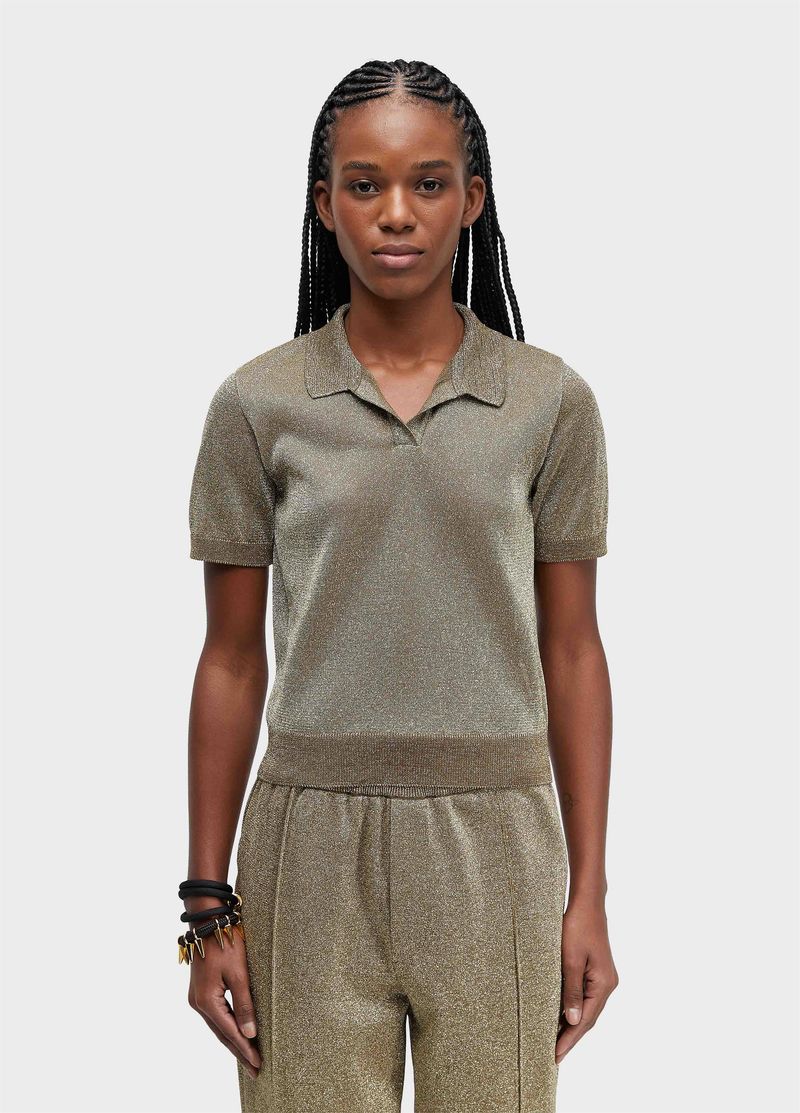 BLUSA POLO FEM TRICOT DOURADO
