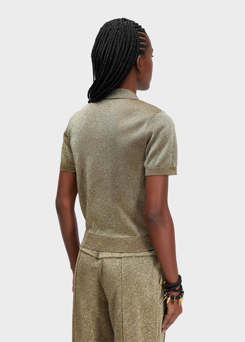 BLUSA POLO FEM TRICOT DOURADO